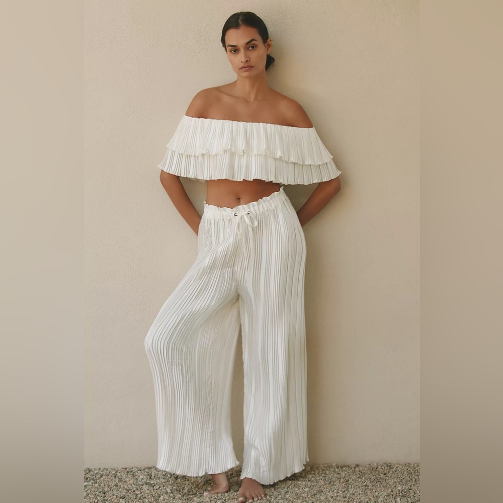 Anthropologie High-Waisted Plissé Wide-Leg Pants